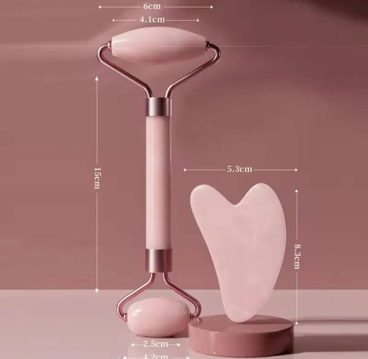 2Pcs Face Massager Roller & Gua Sha Board Set