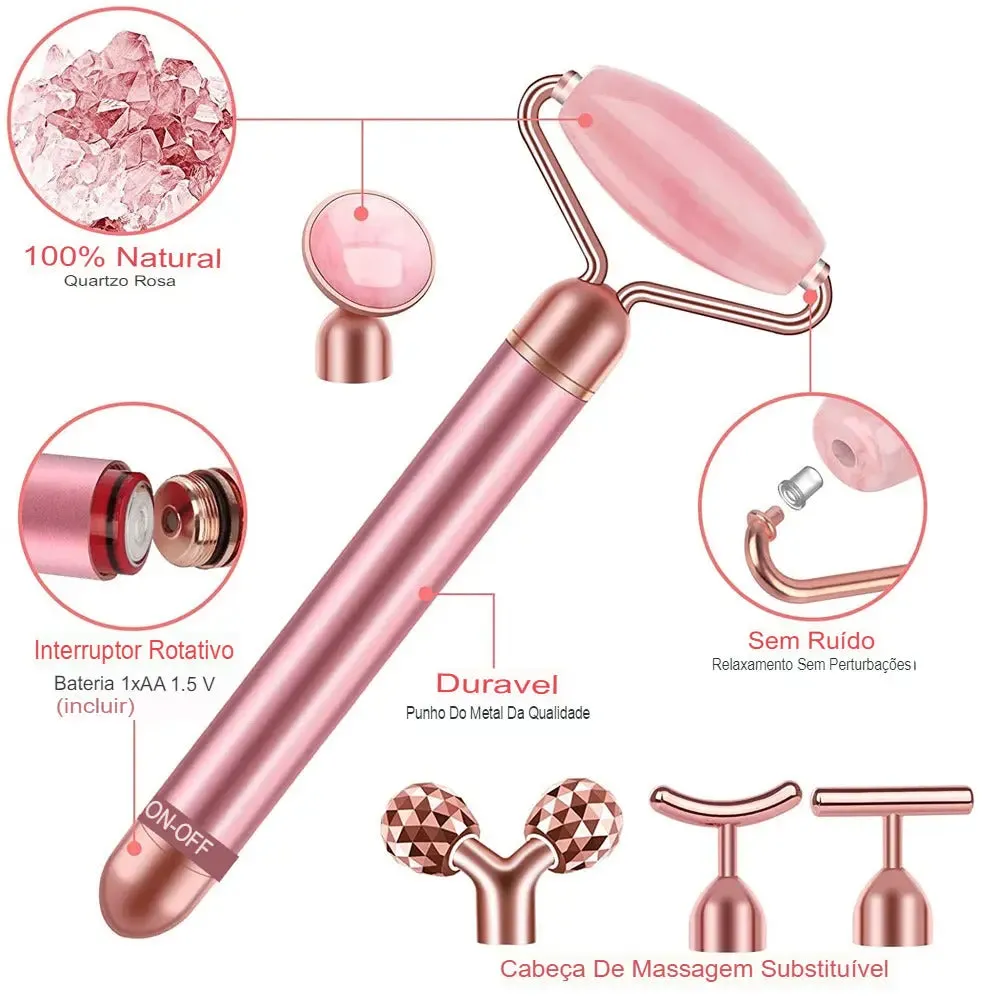 Massageador Facial Jade Quartzo Rose - 5 em 1