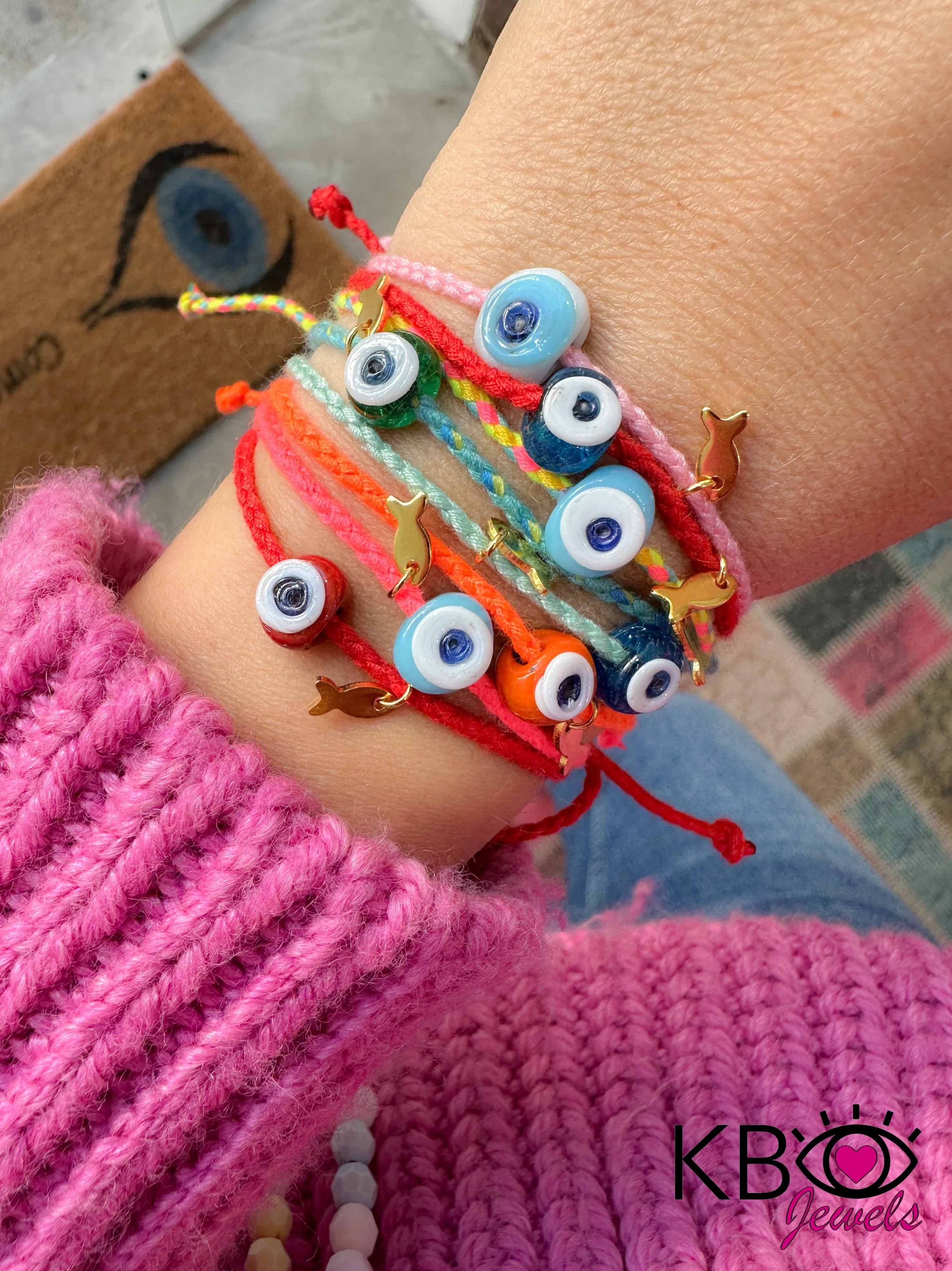 Mini greek eye bracelet pink