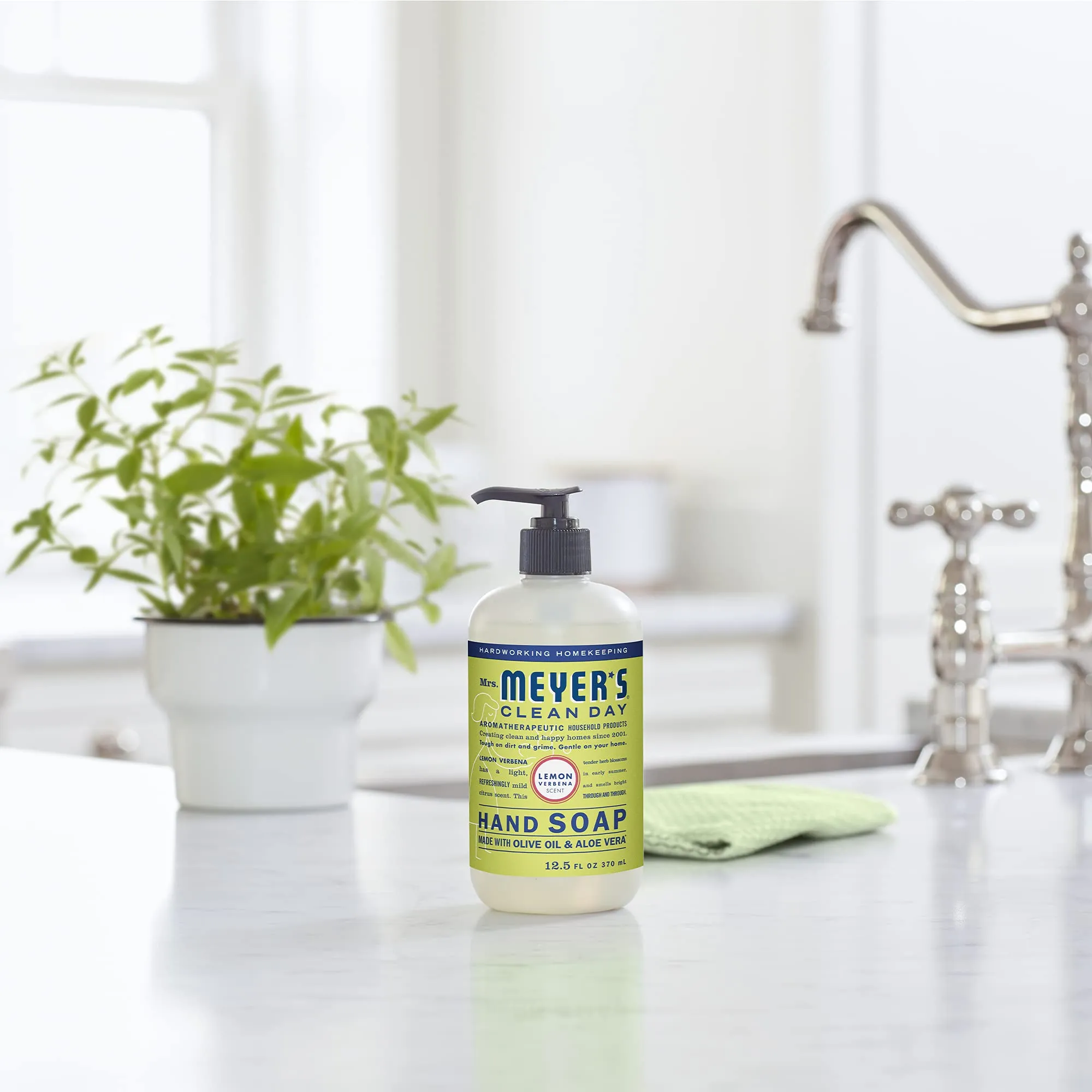 MRS. MEYER'S CLEAN DAY Liquid Hand Soap, Cruelty-Free, and Biodegradable Hand Wash Made with Essential Oils, Lemon Verbena Scent, 12.5 Oz (Pack of 3)
