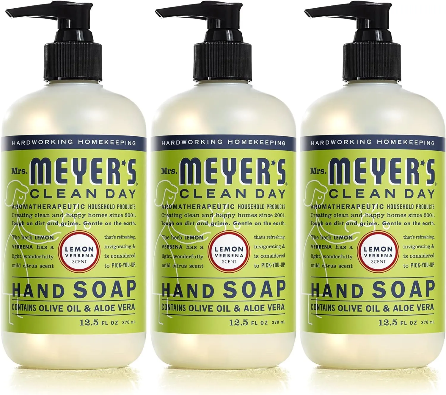 MRS. MEYER'S CLEAN DAY Liquid Hand Soap, Cruelty-Free, and Biodegradable Hand Wash Made with Essential Oils, Lemon Verbena Scent, 12.5 Oz (Pack of 3)