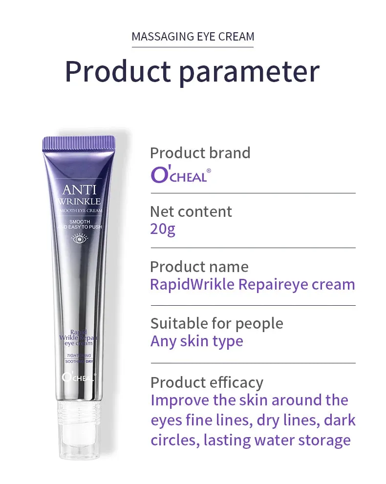 O'CHEAL Anti Wrinkle Anti Dark Circle Eye Cream Roller Massager Moisturizing Eye Bags Anti Aging Hyaluronic Acid Eye Skin Care